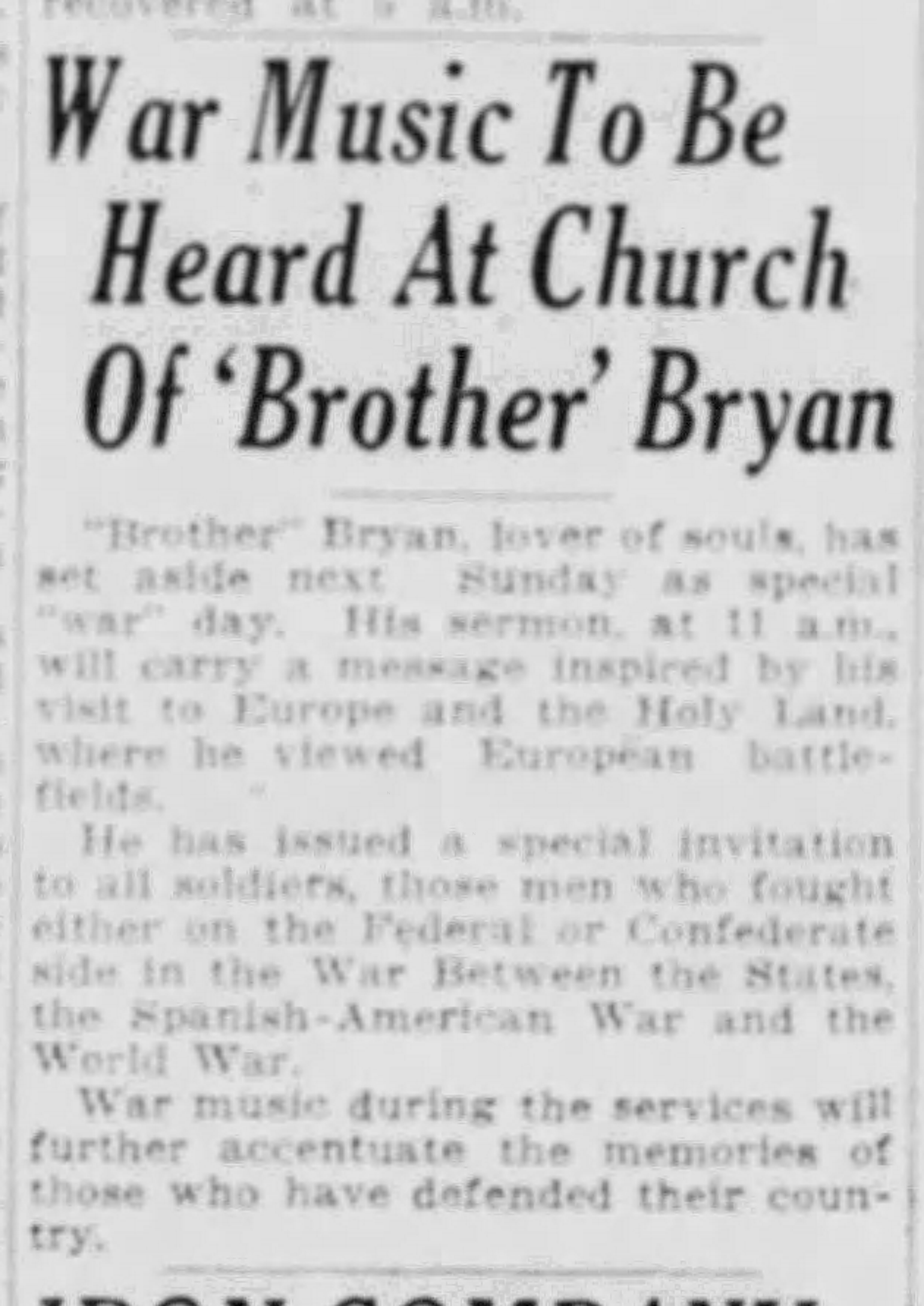 War Music To Be Heard At Church of 'Brother' Bryan